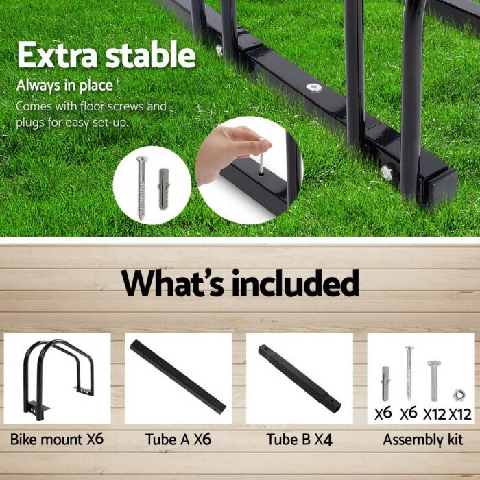 Weisshorn 6 Bike Stand Rack Bicycle Storage Floor Parking Holder Cycling Black - Image 6