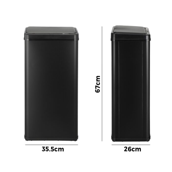 Oikiture 50L Motion Sensor Bin Automatic Rubbish Trash Can Black - Image 2