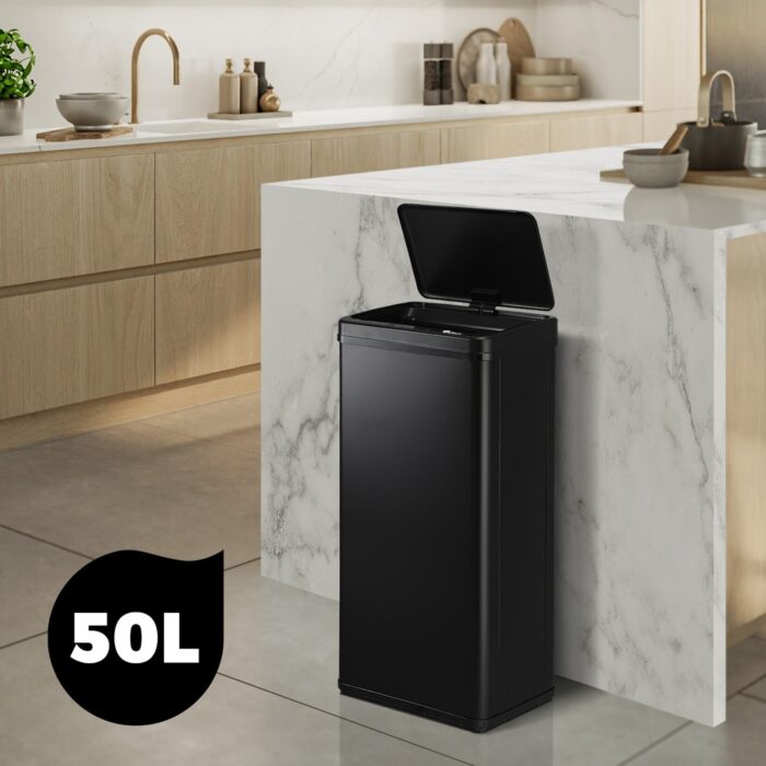 Oikiture 50L Motion Sensor Bin Automatic Rubbish Trash Can Black - Image 6