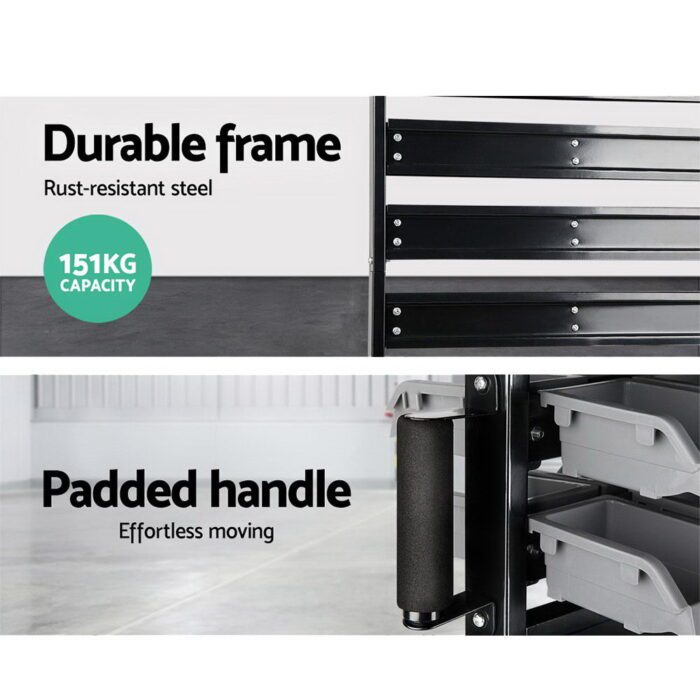 Giantz 90 Storage Bin Rack Stand Double-sided Wheels - Image 5