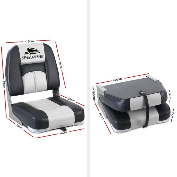 Seamanship 2X Folding Boat Seats Marine Seat Swivel Low Back 10cm Padding Grey - Image 2