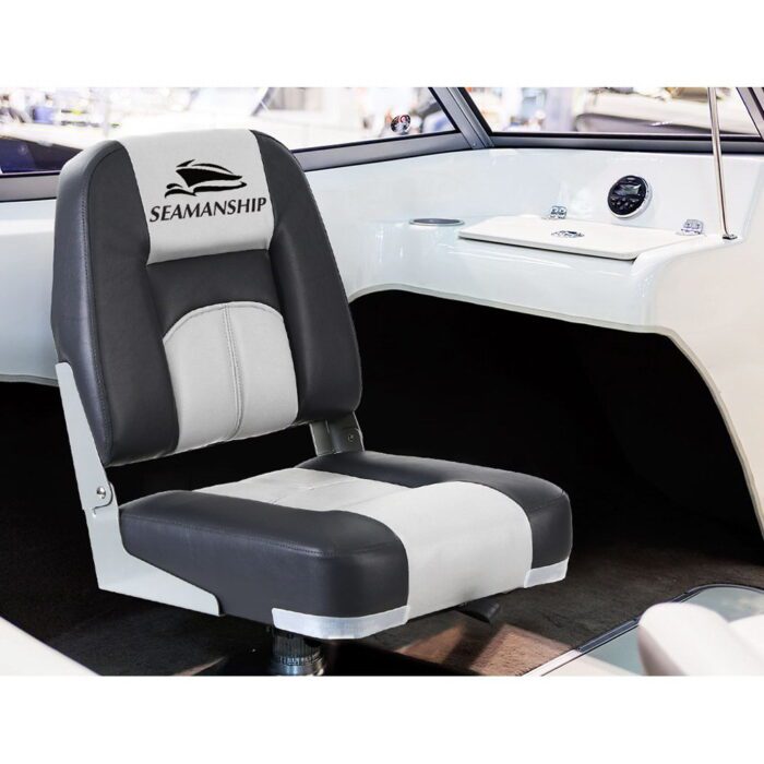 Seamanship 2X Folding Boat Seats Marine Seat Swivel Low Back 10cm Padding Grey - Image 3
