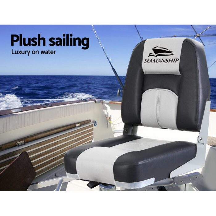 Seamanship 2X Folding Boat Seats Marine Seat Swivel Low Back 10cm Padding Grey - Image 4