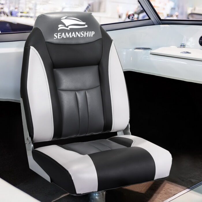 Seamanship 2X Folding Boat Seats Marine Seat Swivel High Back 12cm Padding Black - Image 4