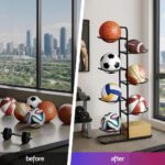 Everfit Ball Storage Rack Sports Equipment Organizer 7-Tier Holder for Garage Gym Black - Image 4