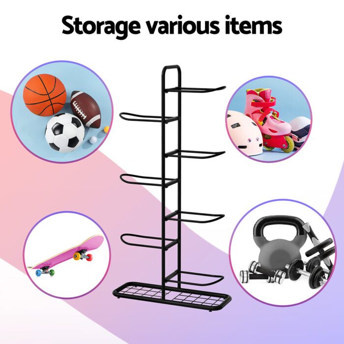 Everfit Ball Storage Rack Sports Equipment Organizer 7-Tier Holder for Garage Gym Black - Image 5