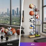 Everfit Ball Storage Rack Sports Equipment Organizer 7-Tier with Basket for Garage Gym Black - Image 4