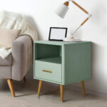 Oikiture 2x Bedside Table 1 Drawer Open Shelf Nightstand Green - Image 4