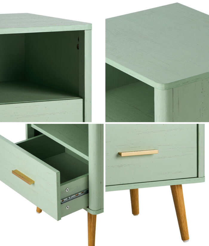 Oikiture 2x Bedside Table 1 Drawer Open Shelf Nightstand Green - Image 7