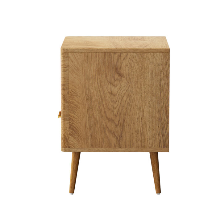 Oikiture 2x Bedside Table 1 Drawer Open Shelf Nightstand Natural - Image 2
