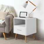Oikiture 2x Bedside Table 1 Drawer Open Shelf Nightstand White - Image 6