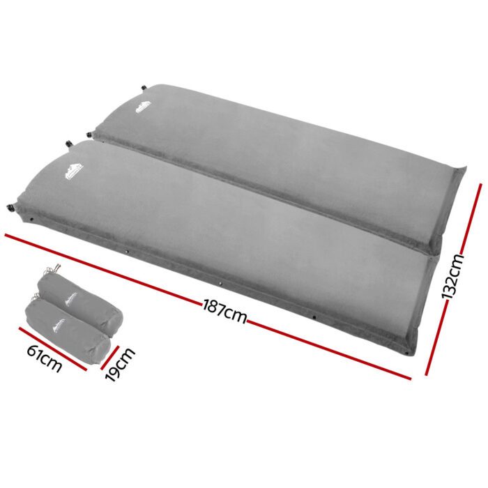 Weisshorn Self Inflating Mattress Camping Sleeping Mat Air Bed Double Set Grey - Image 2
