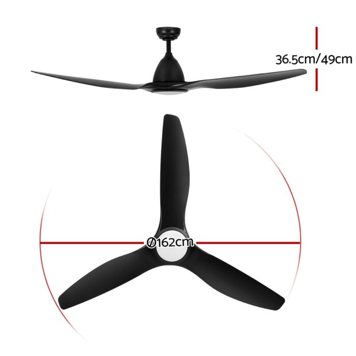 Devanti 64 Inch Ceiling Fan DC Motor w/Light w/Remote - Black - Image 2