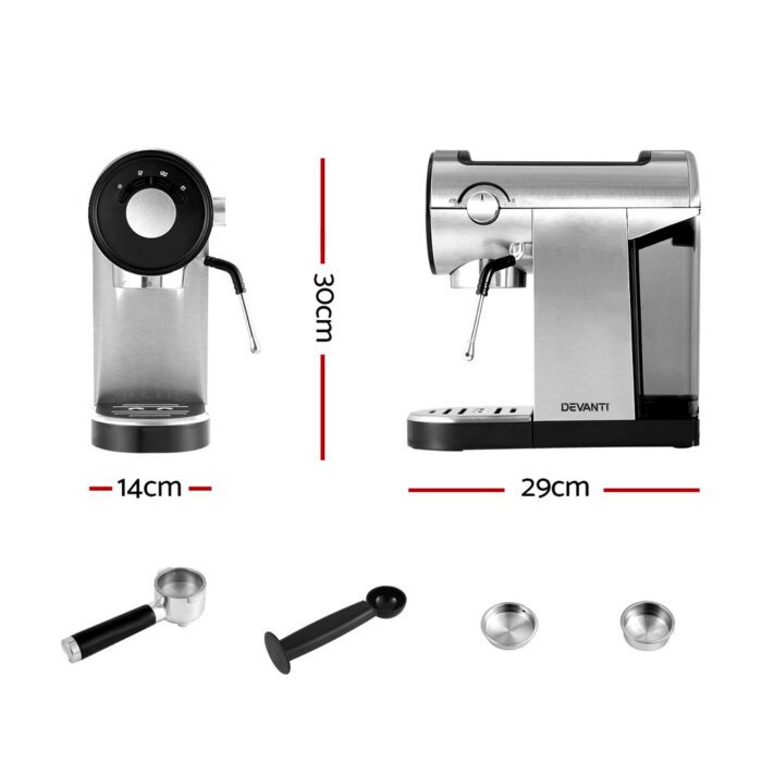 Devanti 20 Bar Coffee Machine Espresso Cafe Maker - Image 2