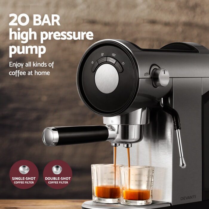 Devanti 20 Bar Coffee Machine Espresso Cafe Maker - Image 4