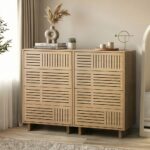 Oikiture 4 Chest of Drawers Storage Cabinet Tallboy Natural Set of 2 - Image 2