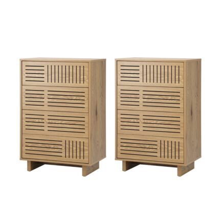 Oikiture 4 Chest of Drawers Storage Cabinet Tallboy Natural Set of 2