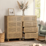 Oikiture 4 Chest of Drawers Storage Cabinet Tallboy Natural Set of 2 - Image 10