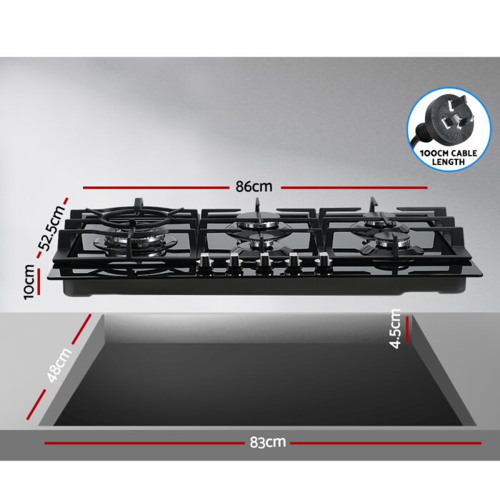 Devanti Gas Cooktop 90cm 5 Burner Black - Image 2