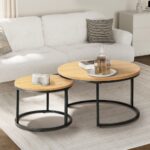 Oikiture Set of 2 Nesting Coffee Table Round Natural - Image 7