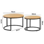 Oikiture Set of 2 Nesting Coffee Table Round Natural - Image 4