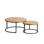 Oikiture Set of 2 Nesting Coffee Table Round Natural - Image 3