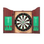 18" Dartboard Dart Board with Steel Darts Wooden Cabinet Party Game