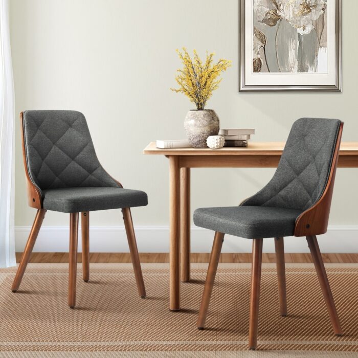 Oikiture Dining Chairs Wooden Faux Leather Seatx2 Grey - Image 8