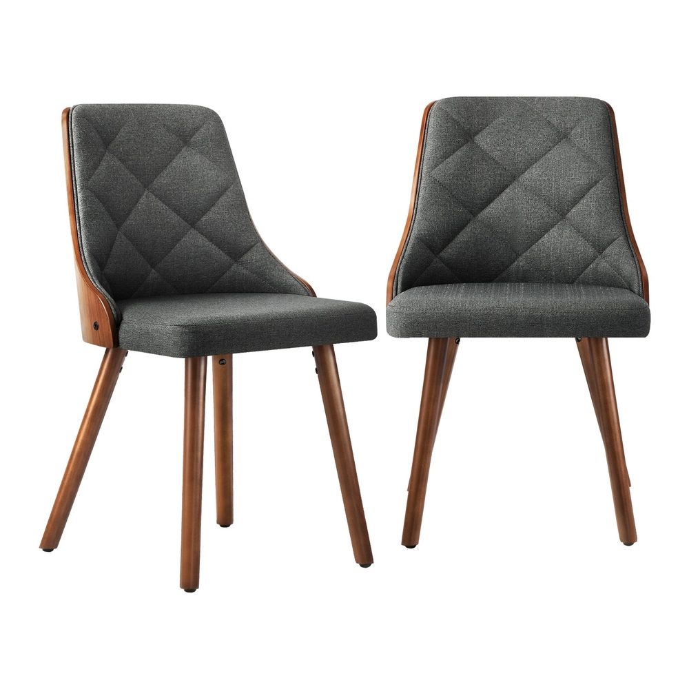 DCH-AIC-BEN-GY-2PC-01 Oikiture Dining Chairs Wooden Faux Leather Seatx2 Grey - Image 1