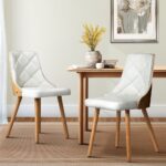 Oikiture Dining Chairs Wooden Faux Leather Seat 2x White - Image 5