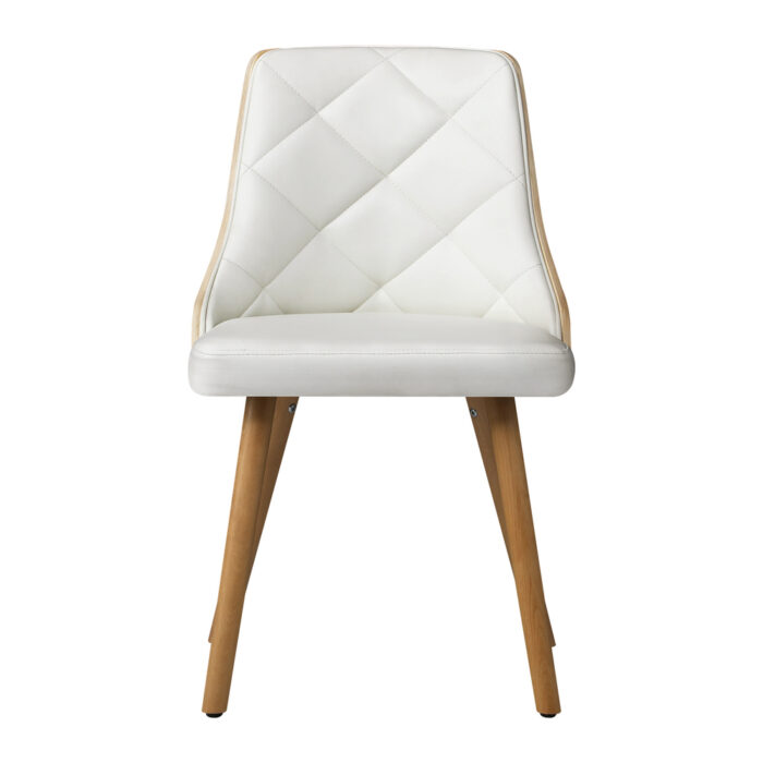 Oikiture Dining Chairs Wooden Faux Leather Seat 2x White - Image 3