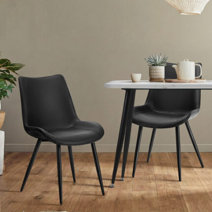 Oikiture 6x Dining Chairs Kitchen Accent Upholstered PU Leather Black