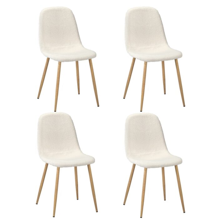 Oikiture 4x Dining Chairs Sherpa White and Wooden - Image 6