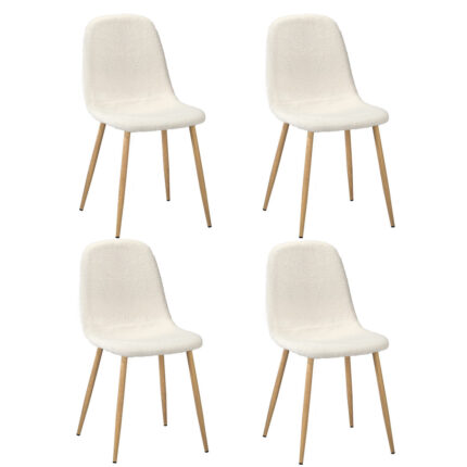Oikiture 4x Dining Chairs Sherpa White and Wooden