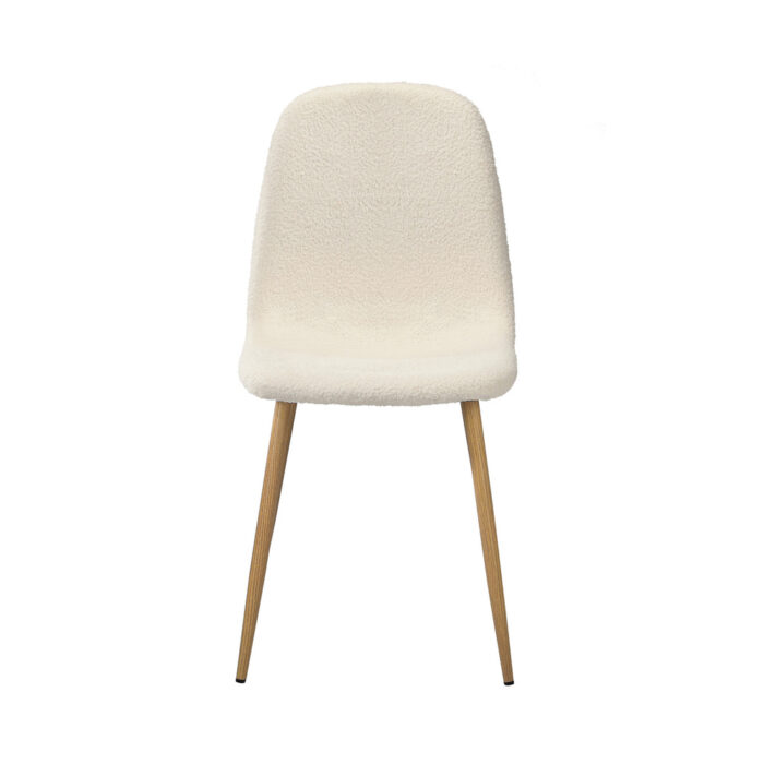 Oikiture 4x Dining Chairs Sherpa White and Wooden - Image 9