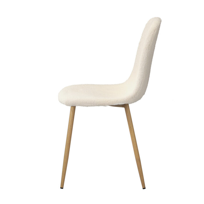 Oikiture 4x Dining Chairs Sherpa White and Wooden - Image 3