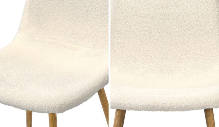 Oikiture 4x Dining Chairs Sherpa White and Wooden - Image 4