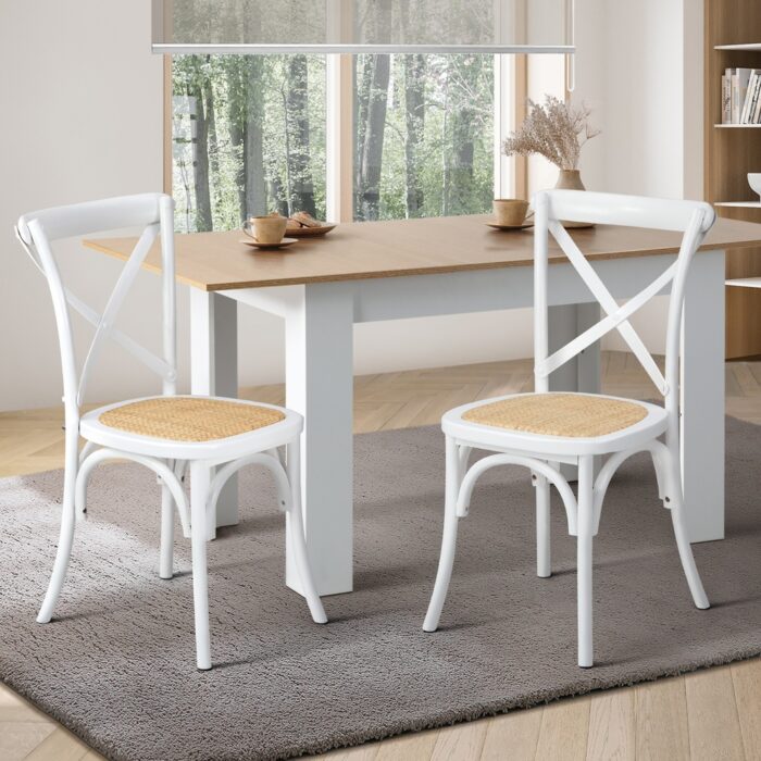 Oikiture 2PCS Crossback Dining Chair Solid Wood Ratan Seat White - Image 9