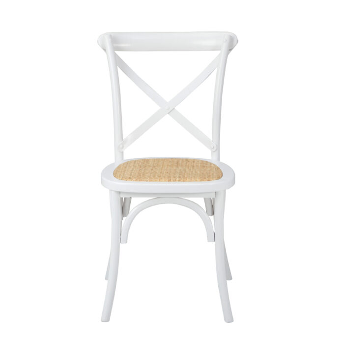 Oikiture 2PCS Crossback Dining Chair Solid Wood Ratan Seat White - Image 6
