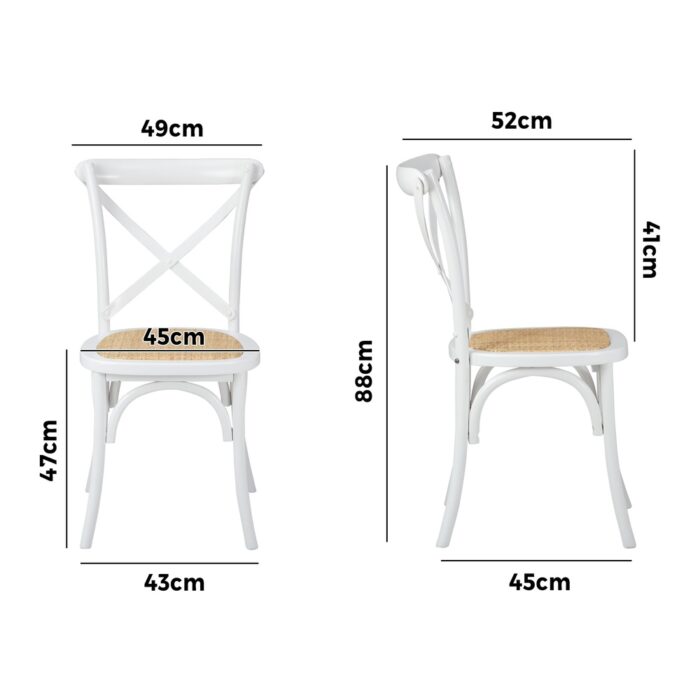 Oikiture 2PCS Crossback Dining Chair Solid Wood Ratan Seat White - Image 7