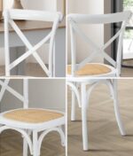Oikiture 2PCS Crossback Dining Chair Solid Wood Ratan Seat White - Image 5