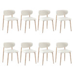 Oikiture 8x Dining Chairs Boucle Fabric Wood&White
