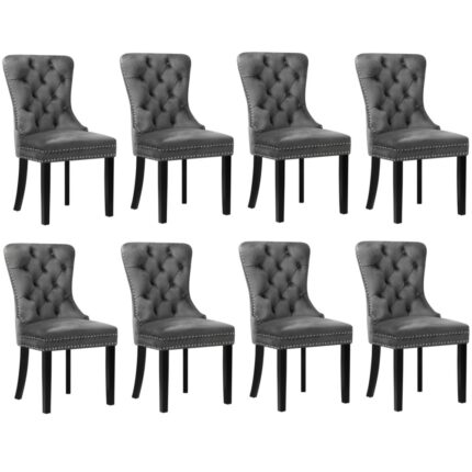 Oikiture 8x Velvet Dining Chairs French Provincial Tufted Grey