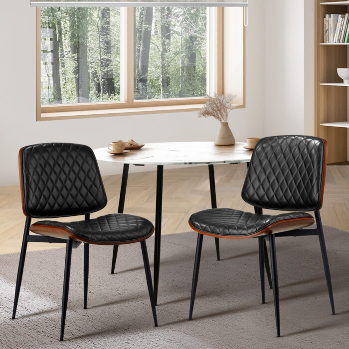 Oikiture 2x Dining Chairs Leather Seat Metal Legs Black - Image 7