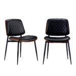 Oikiture 2x Dining Chairs Leather Seat Metal Legs Black