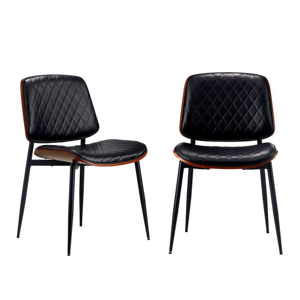 DCH-UBI-BK-2PC-01 Oikiture 2x Dining Chairs Leather Seat Metal Legs Black - Image 1