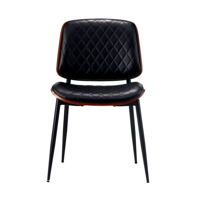 Oikiture 2x Dining Chairs Leather Seat Metal Legs Black - Image 2