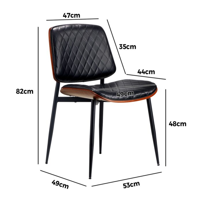 Oikiture 2x Dining Chairs Leather Seat Metal Legs Black - Image 3
