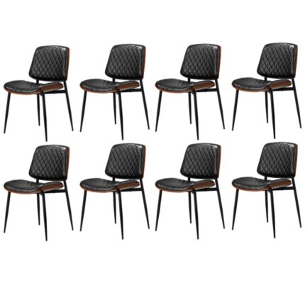 Oikiture 8x Dining Chairs Retro PU Leather Solid Wood Metal Leg Black