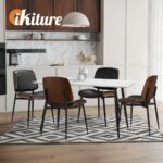 Oikiture 8x Dining Chairs Retro PU Leather Solid Wood Metal Leg Black - Image 6